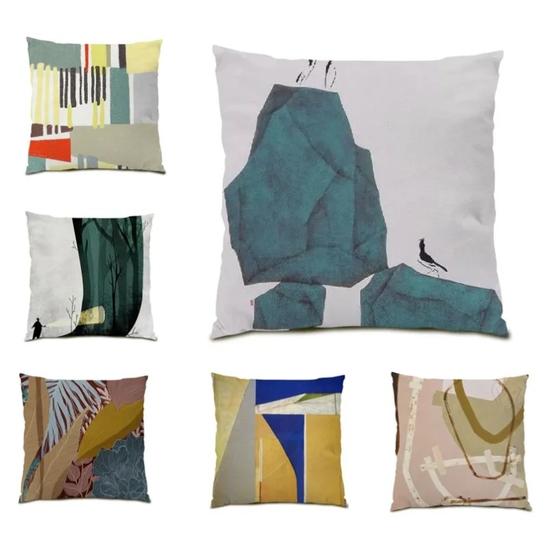 

Simple Cushion Cover Living Room Decor Sofa Geometric Pillowcases Modern Print Line Street Art Velvet DF1532