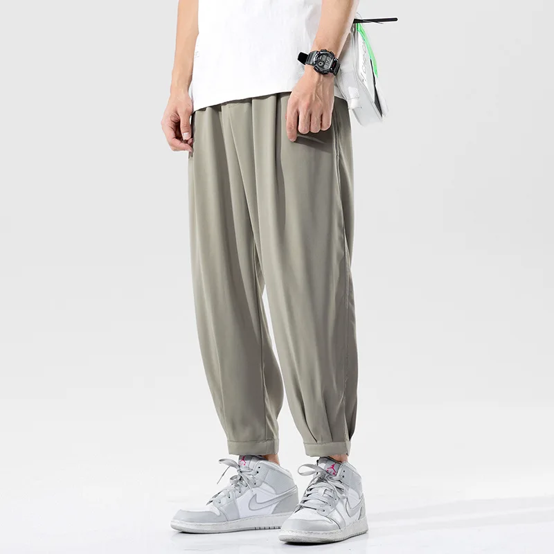 Summer Solid Color Grandma's Pants Men Ice Shreds Korean Trend Casual Loose Popularity Comfortable Affordable All-match Trousers