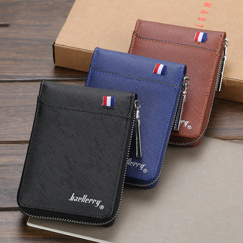 Business Fashion Men Wallets PU Card Holder Business Fashion Men Male  Multi-card Zipper Pocket Purse Vintage Style Coin Photo Soft Bag Coffee  color