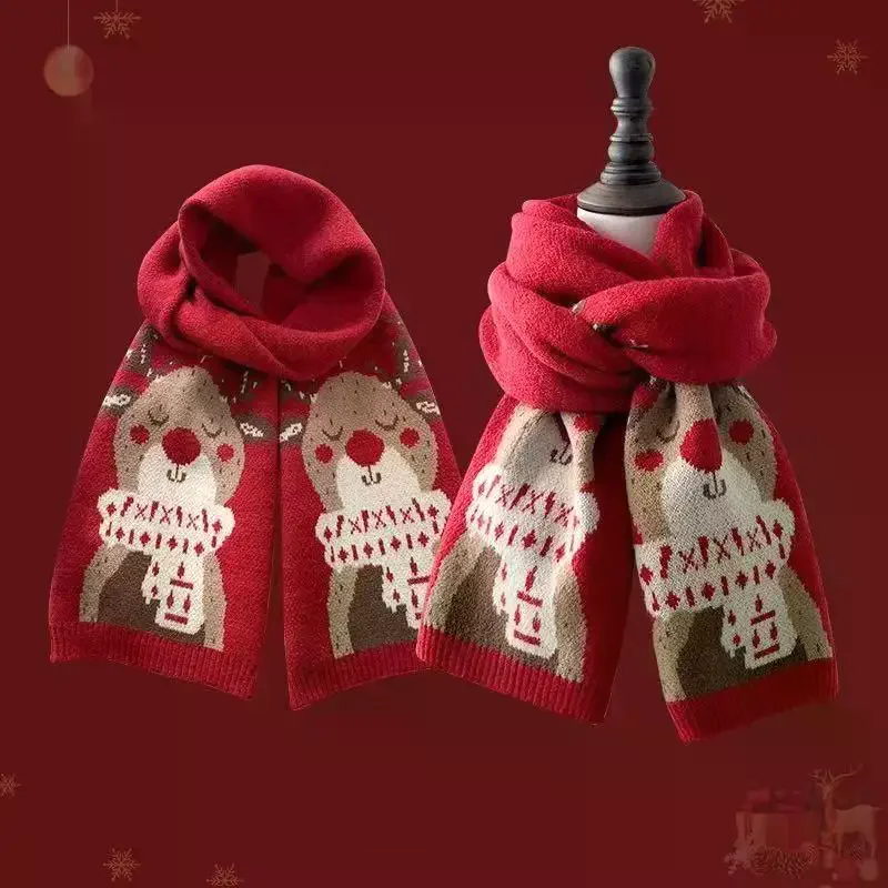 Fashionable Christmas Elk Snowman Scarf Warm Shawl Red Scarf Student Couple Christmas Gift Winter Warm Neck Protection Scarf