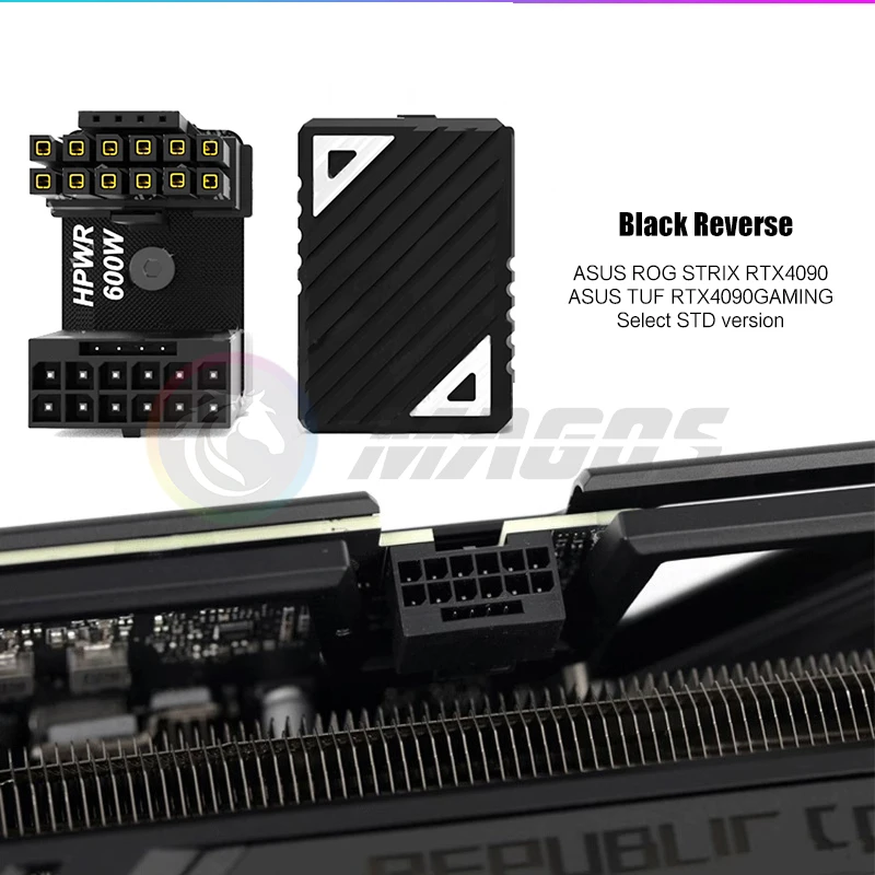 High-Power GPU Connector Adapter - 600W Elbow Wiring Artifact in Black/Silver