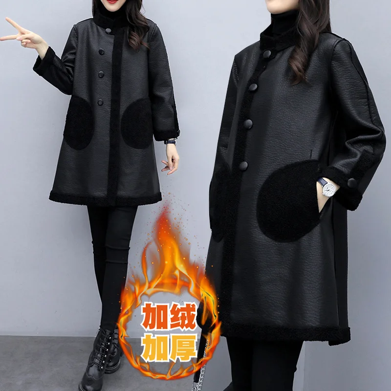 5xl-large-size-autumn-winter-lamb-wool-leather-jacket-women-double-sided-wear-thick-velvet-pu-leather-coat-loose-plush-overcoat