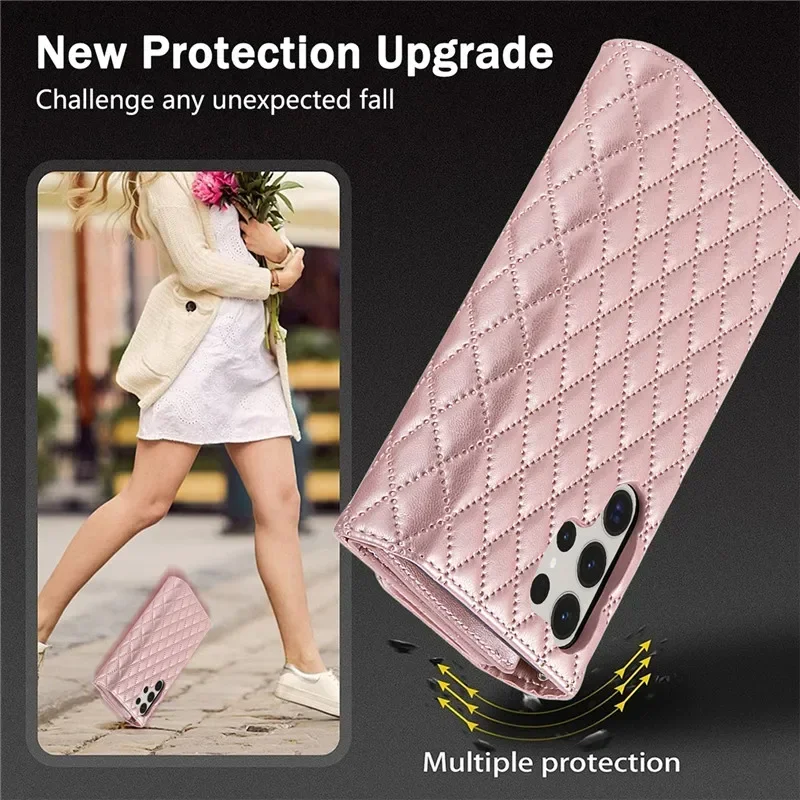 Crossbody Leather Zip Wallet Phone Case with Wrist Strap and Flip Cover