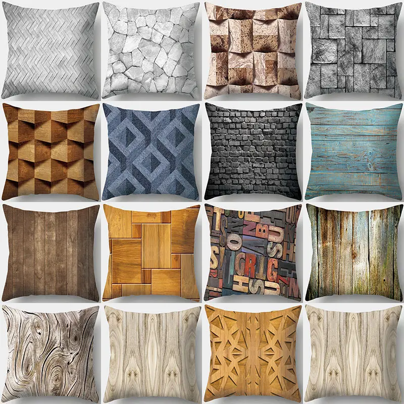 Home Decorative Wooden Stone Pattern Pillow Case Polyester Pillow Case Sofa Pillow Case