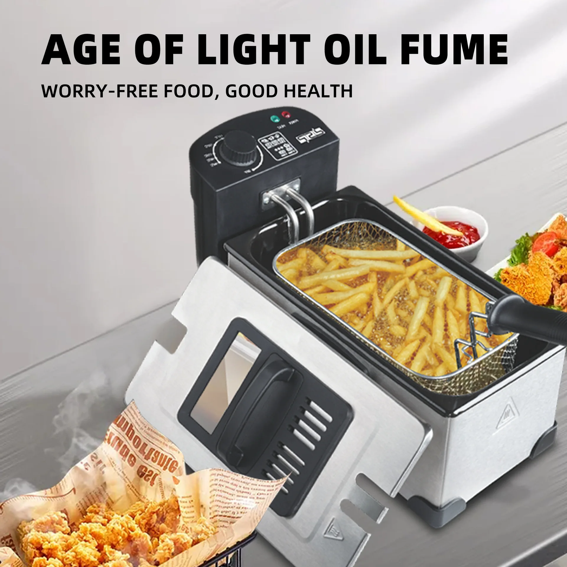 3L Electric Deep Fryer Household Multi-Function Deep Fryer French Fries 2200W Stainless Steel Electric