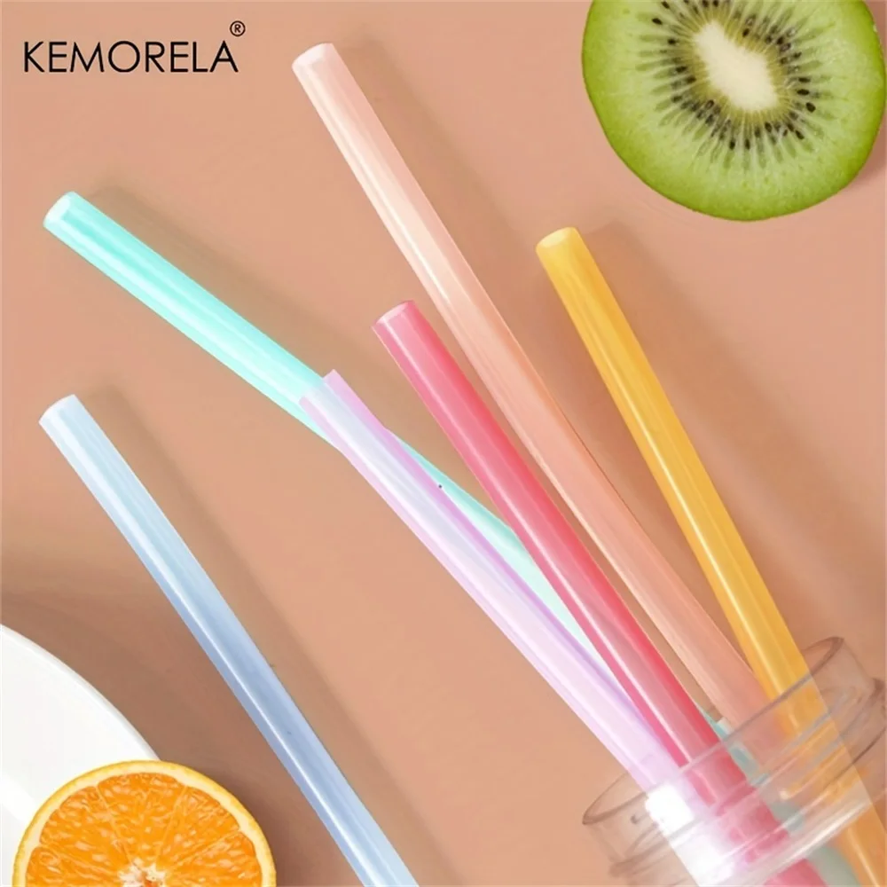 Set of 6 Reusable Transparent Silicone Straws with Cleaning Brush - Eco-Friendly Party Accessory