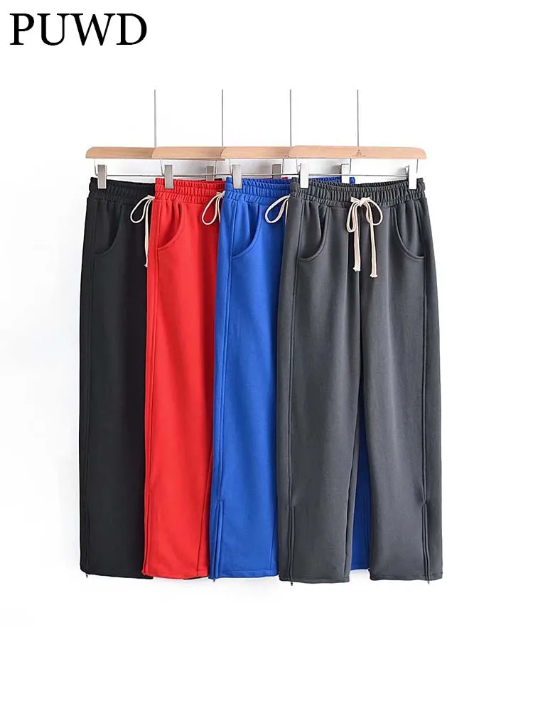 

Брюки PUWD Женские повседневные с завышенной талией, модные однотонные уличные штаны на шнуровке для девушек, шикарные спортивные, весна 2022