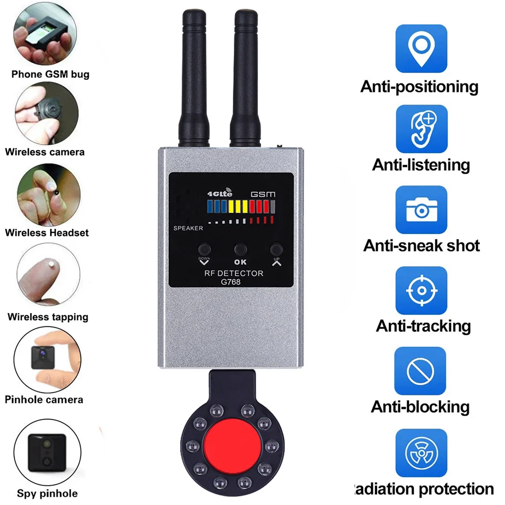

G768W Anti-Spy Wireless RF Signal Detector GSM Audio Finder GPS Scan Detector Radio Detector Anti Candid Camera IR Scanning