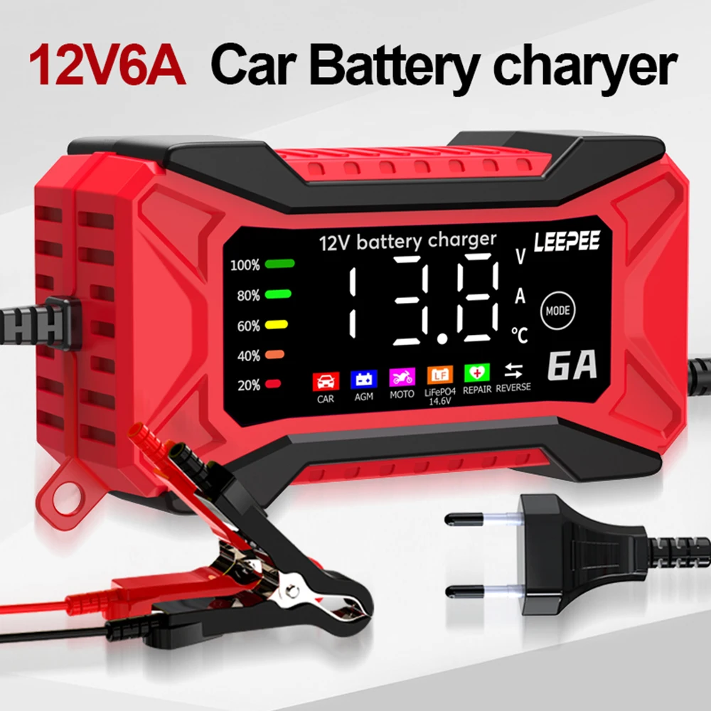 Enhanced Digital LCD Car Battery Charger 12V 6A with Intelligent Pulse Repair and Temperature Detection