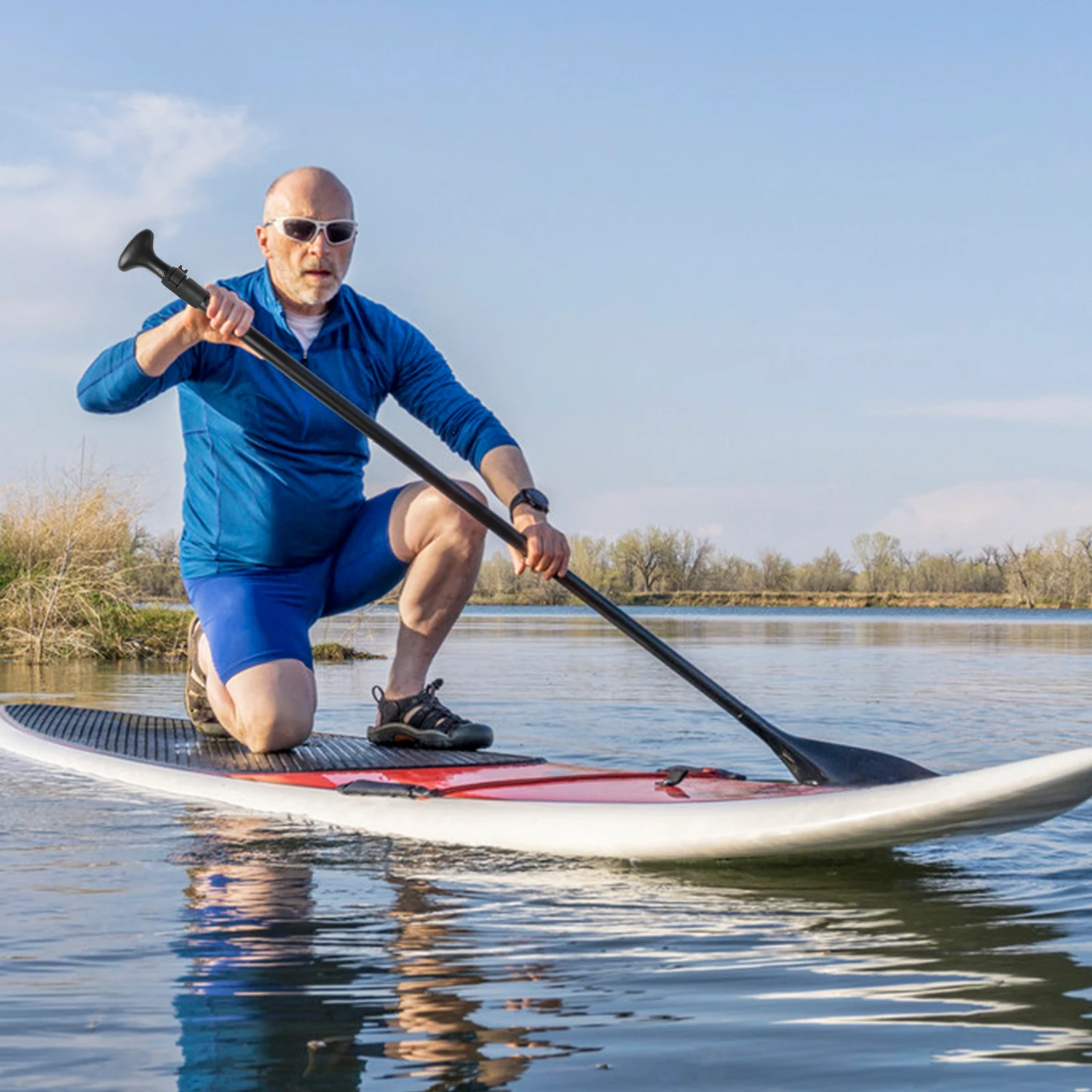 4-Piece Dual Purpose Adjustable SUP Paddle Kayak Boat Stand Up Paddle Board with 2 Blades 1 Connecting Shaft 1 T-handle