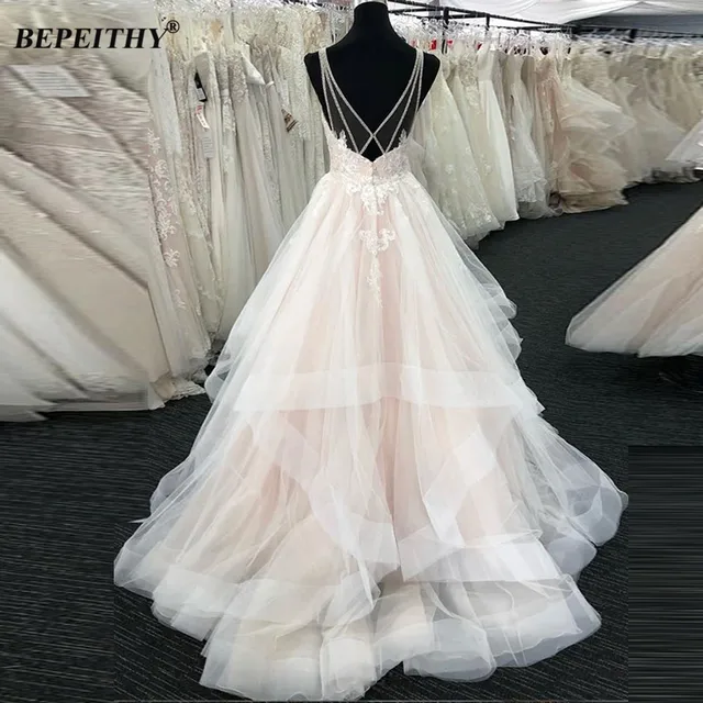 BEPEITHY Sleeveless A-line Wedding Dress V Neck Sexy Backless Bridal Gown Vestido De Novia Ruffle Skirt Wedding Dresses 2022 2