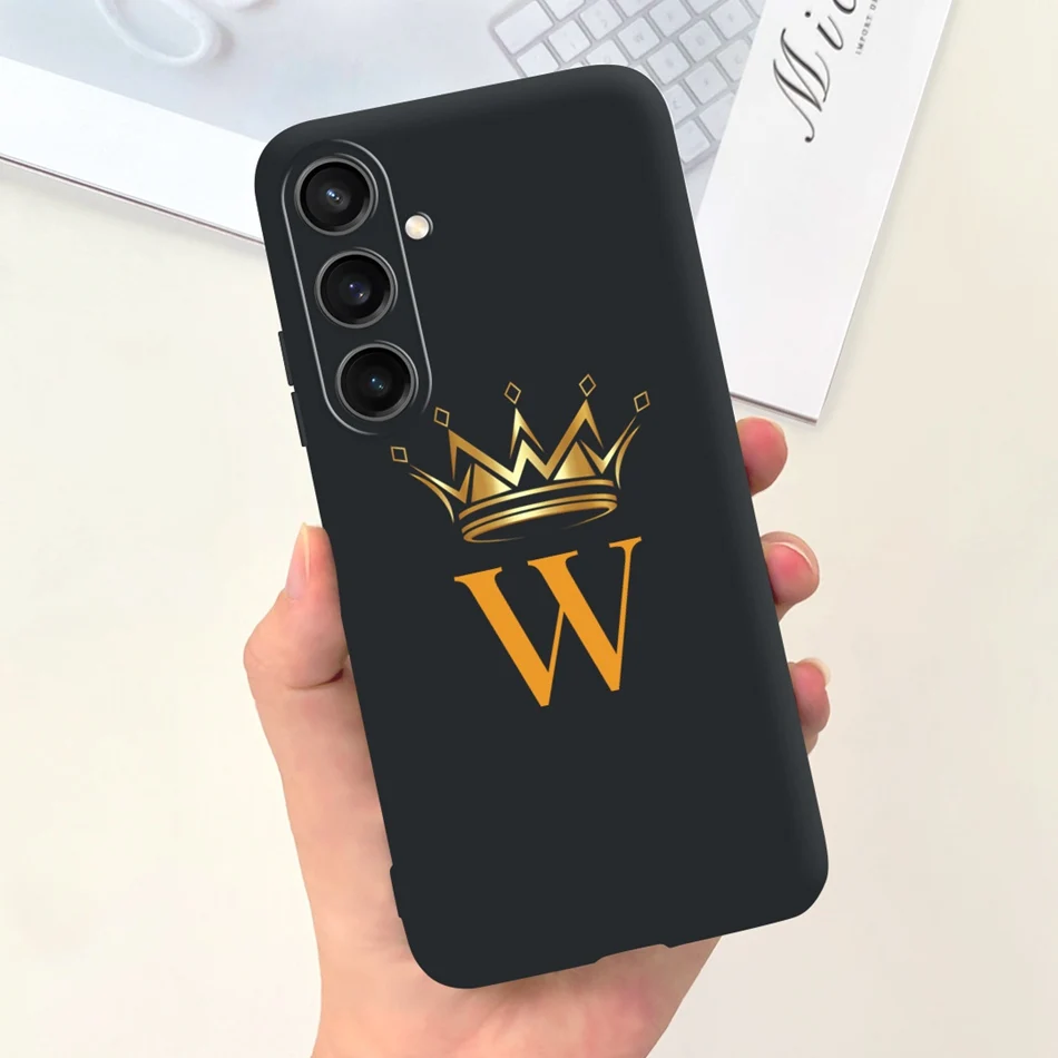 Fashion Crown Sakura Initial Letter Soft Silicone Phone Case