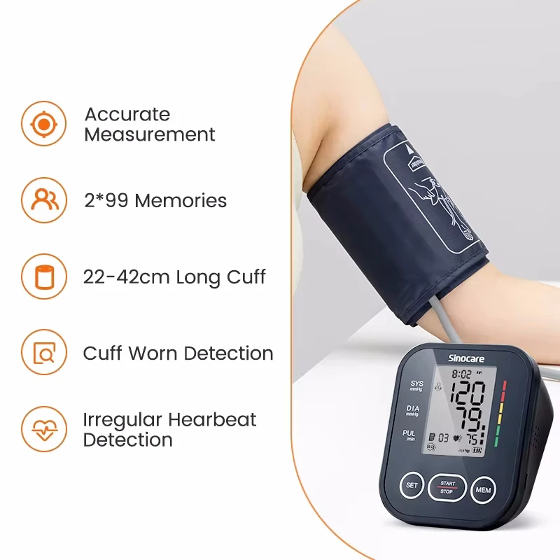 Sinocare Upper Arm Automatic Blood Pressure Monitor Portable Digital BP Sphygmomanometer Pressure Meter Tonometer 3