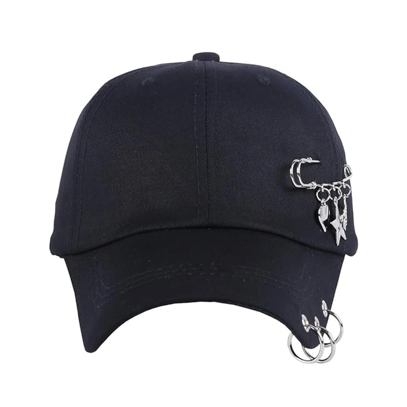 A unisex hoop chain fashion baseball cap street punk hip hop personalized cap black 2