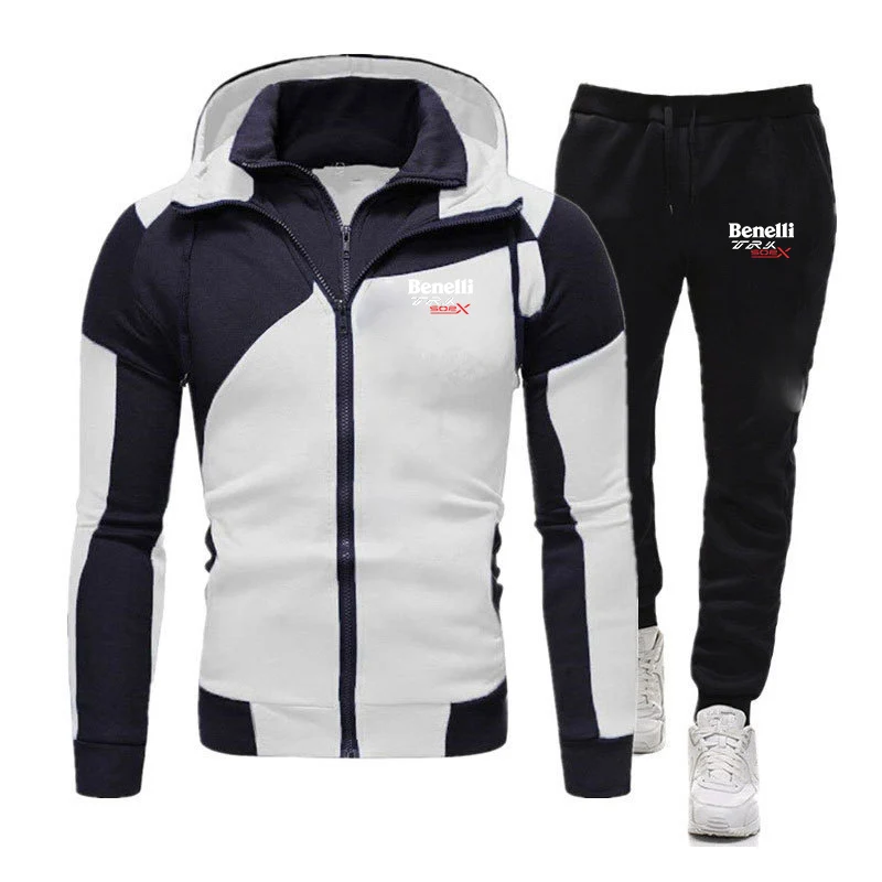 Benelli TRK 502X printing fashion 2023 new men's diagonal zipper stitching sportswear cotton hoodie casual sweatshirt sweatpants