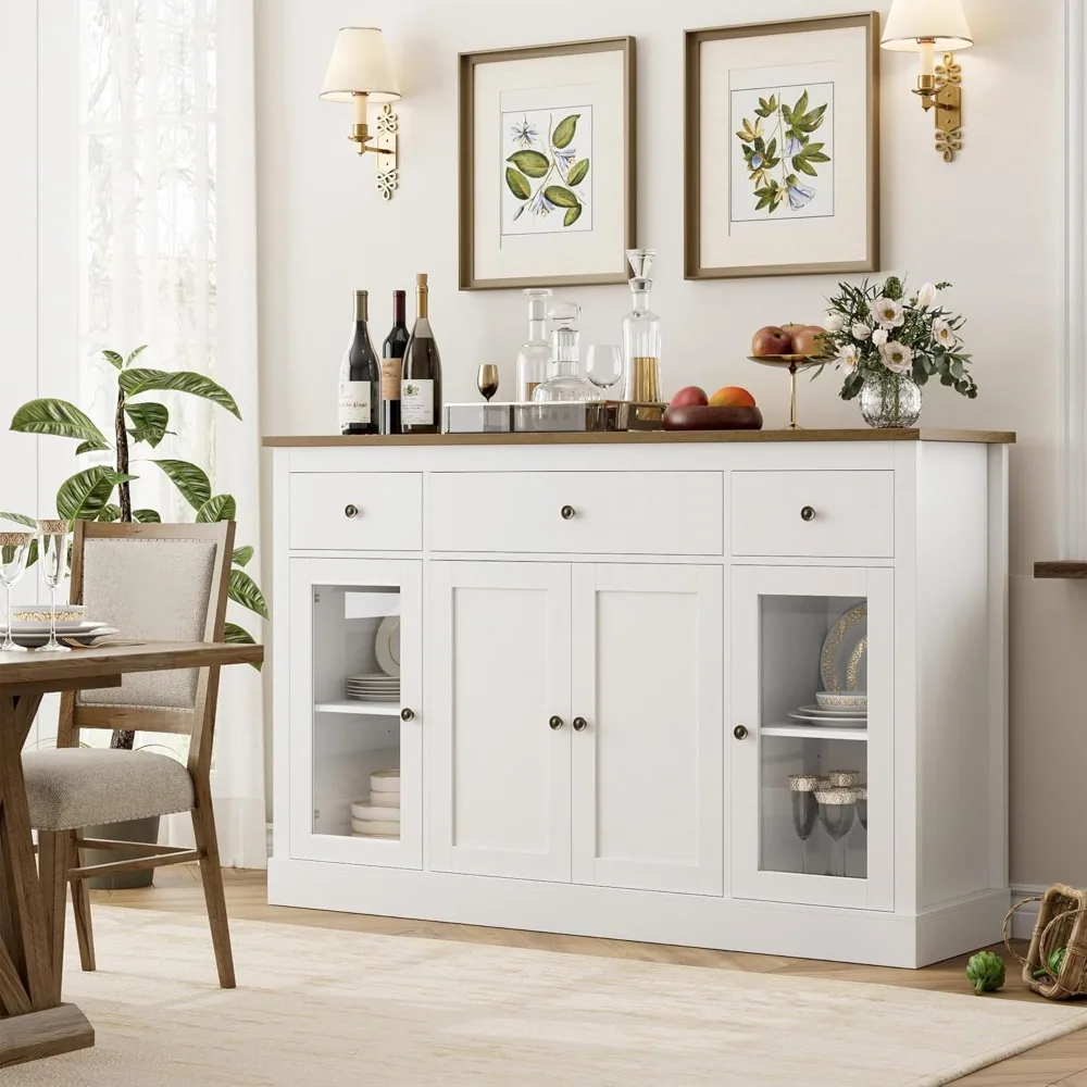 Sideboard Buffet Cabinet with Storage, 55" Large Kitchen Buffet Storage Cabinet, Modern Farmhouse Coffee Bar Cabinet 2