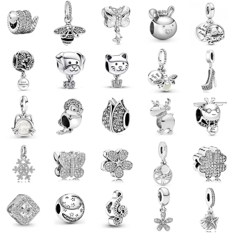 

46Pcs DIY Accessories Set 925 Silver Plated Diamond Pendant Charm Beads Fit Pandora Necklace Bracelet Keychain Women Jewelry