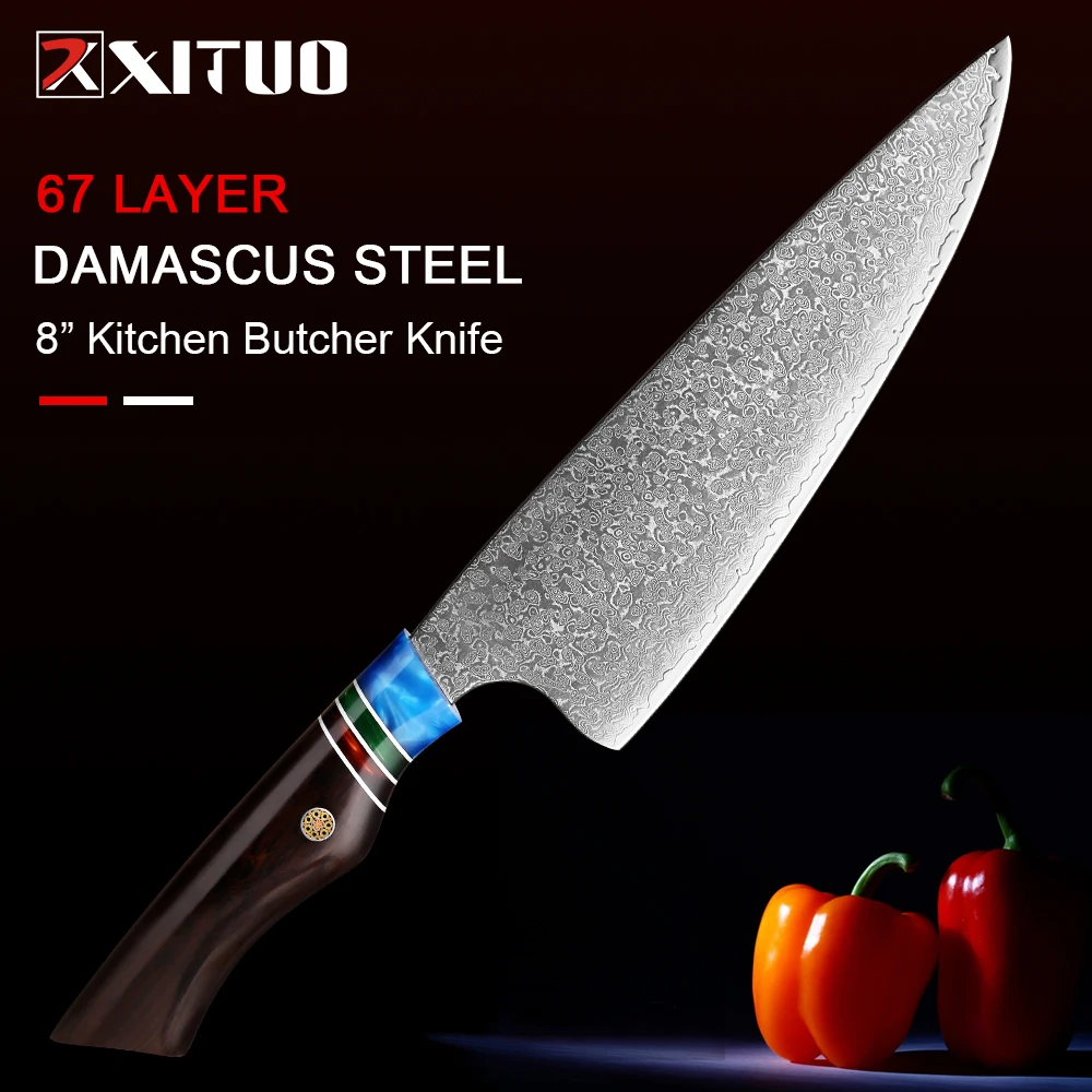 

XITUO Professional Damascus Steel Butcher Knife Cleaver Sharp Cutting Meat Vegetable Fish Frozen Food Kitchen Chef Utility Tools