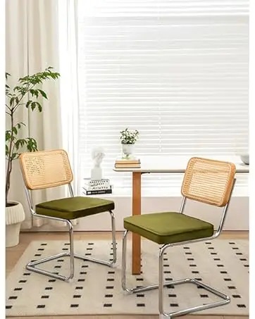 morden velvet rattan side accent chairs dining chair set of 2 with chrome legs for living room