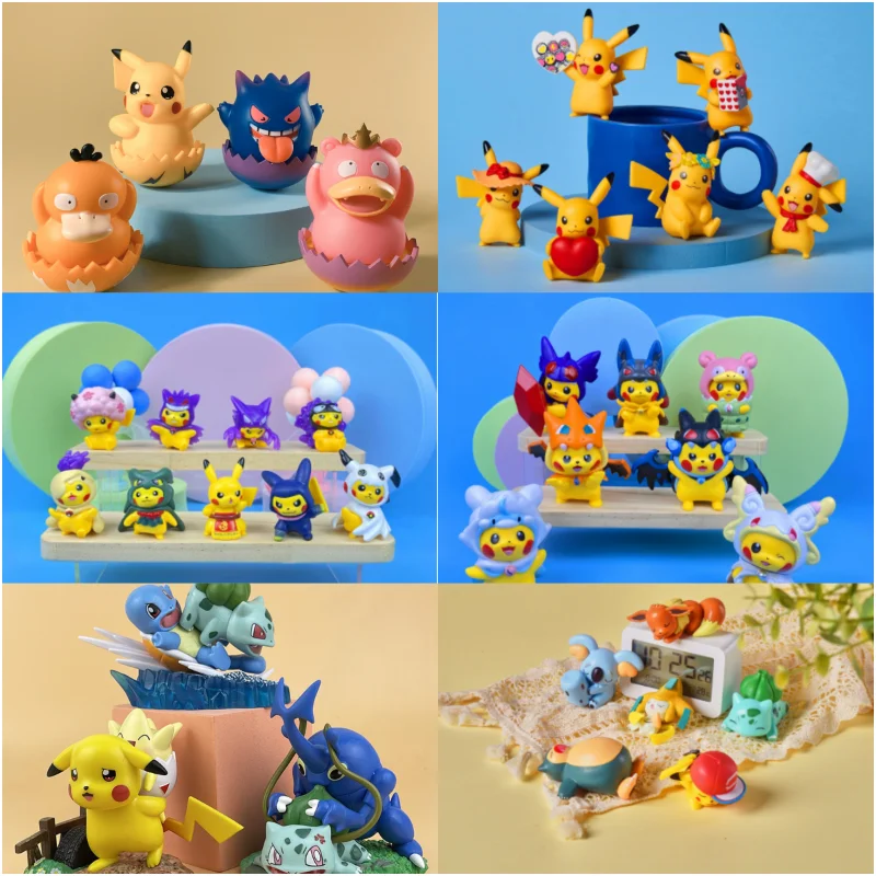 

8-11cm Tumbler Pikachu Car Ornament Dolls Bulbasaur Squirtle Gengar Psyduck Slowpoke Hand Operated Holiday Gift Children's Toys