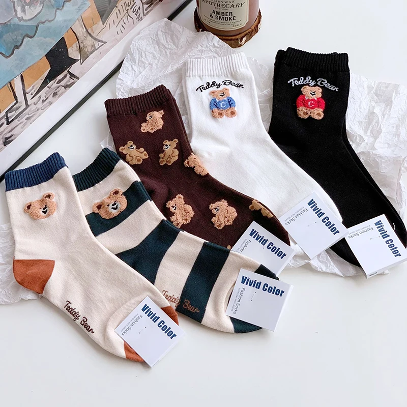 Gute Qualität Cartoon Elegante Dame Bär frauen Nette Socken Baumwolle Harajuku Stil Frau Neuheit Atmungsaktive Sox Weihnachten Geschenke – Detail 13
