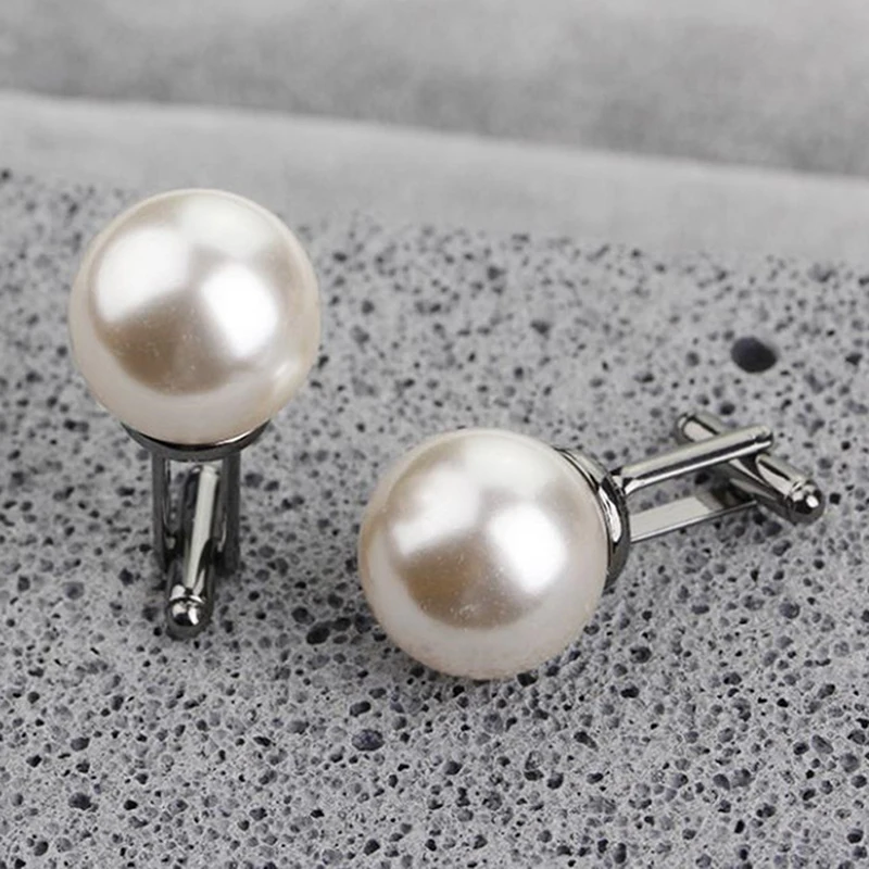 Beads Cufflinks Men Round White Imitation Pearl Cuff Link Women Suit Concise Business Cufflink Wedding Party Cuflink Gift mens cufflinks,women cufflinks