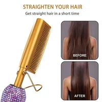 OEM/ODM Rhinestone New Hair Straightener  Comb Crystal Hotcomb Nano Titanium 500 Degrees Electric Bling Hot Comb 2