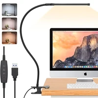 10W LED Desk Lamp with Clamp Dimmable Clip On Reading Light 10 Brightness Level 3 Lighting Modes Flexible Study Table Lamp USB 1