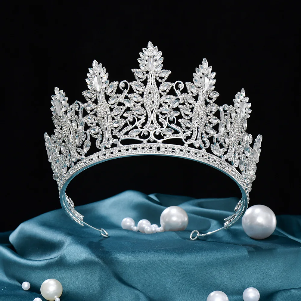 

Miss Universe Sliver Crystal Bridal Tiaras Crowns Women Rhinestone Pageant Diadem Girl Bride Headbands Wedding Hair Accessories