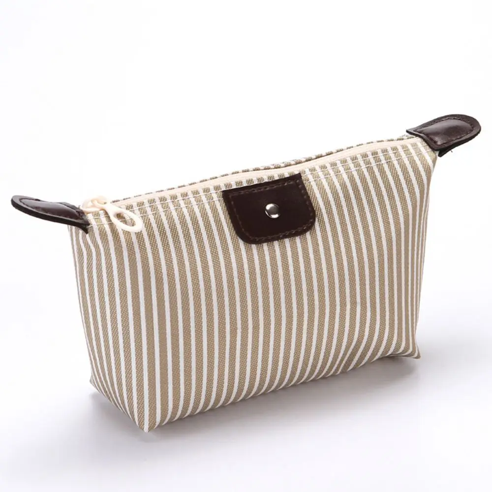 Korean Style Striped Cosmetic Bag Foldable Pouch Fashion Purses Travel Storage Bag Student Large Capacity Stationery Box