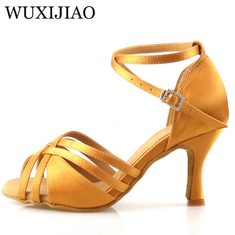 WUXIJIAO Ballroom dance shoes, women's rhinestone dance shoes, tango Sasha Latin bronze heel