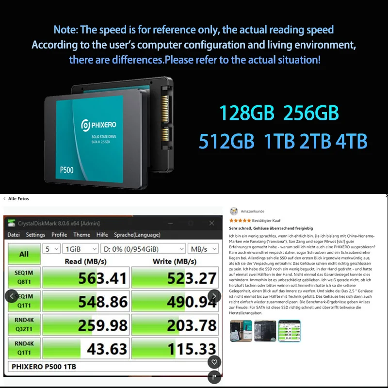 ORICO SSD esterno da 512 GB fino a 1050 MB/s, unità a stato solido portatile con foro per appendere, cavo USB C e A 2 in 1, archiviazione affidabile