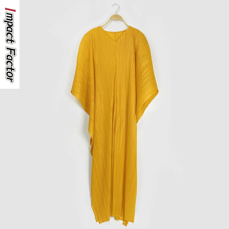 

Женское плиссированное платье Miyake, летнее однотонное Плиссированное Платье с V-образным вырезом, модель 2024 в одном стиле на лето