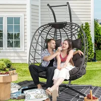 Large PE Wicker Egg Shaped Hanging Egg Chair with Stand and Thick Cushion, Indoor Outdoor. Oversized 2 Person Patio Swing Chair 1