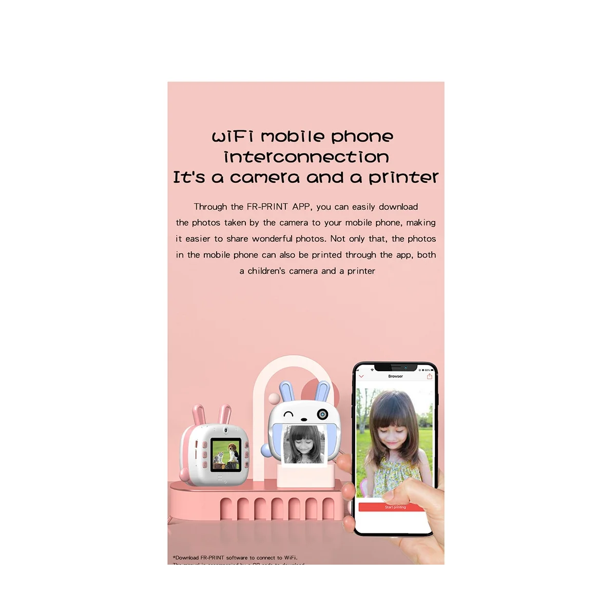 

Instant Print Camera for Children Thermal Paper Printer Wireless WIFI Phone Printer 4K 1080P HD Video(Blue)