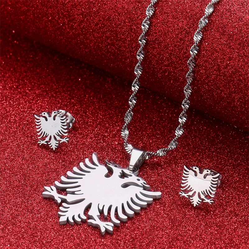 Albania Eagle Necklaces Earrings Sets Stainless Steel Jewelry Ethnic Women Girl 5
