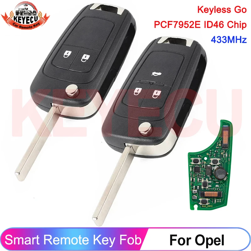 KEYECU PCF7952E ID46 Chip 433MHz Keyless Go für Opel Vauxhall Astra J Zafira C Insignia Mokka Cascada 2009-2016 Klappbarer Fernschlüssel