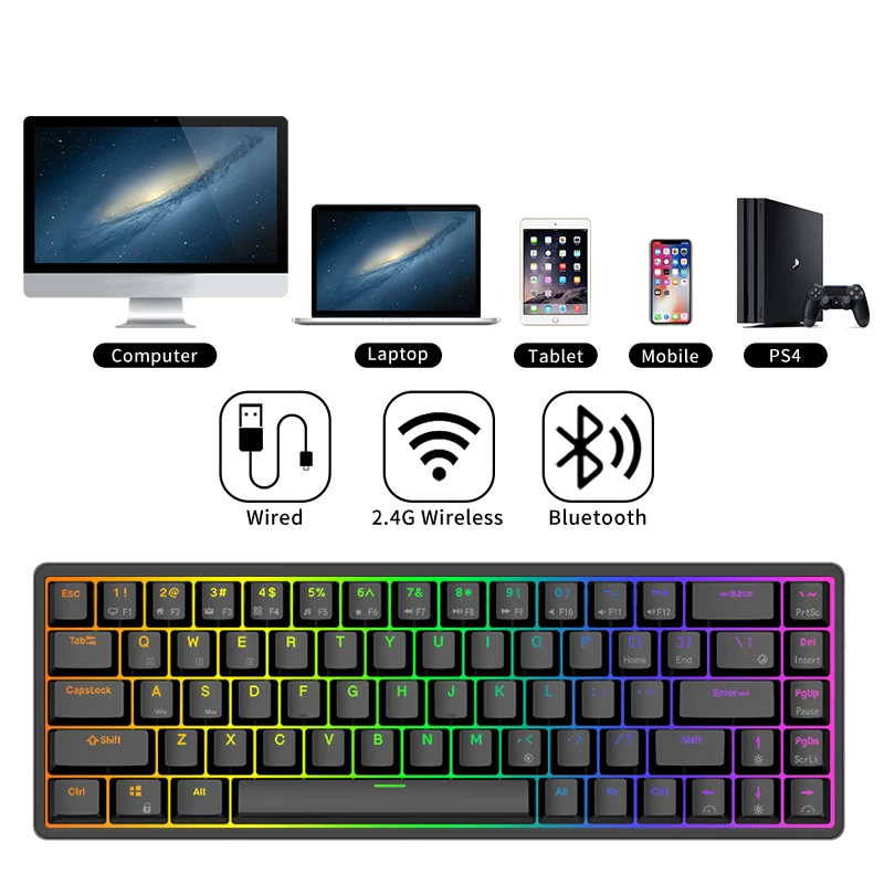 RK ROYAL KLUDGE RK G68 2.4Ghz Wireless/Bluetooth/Wired 65% Mechanical Keyboard Hot Swappable Gaming Keyboard for Win/Mac best office keyboard