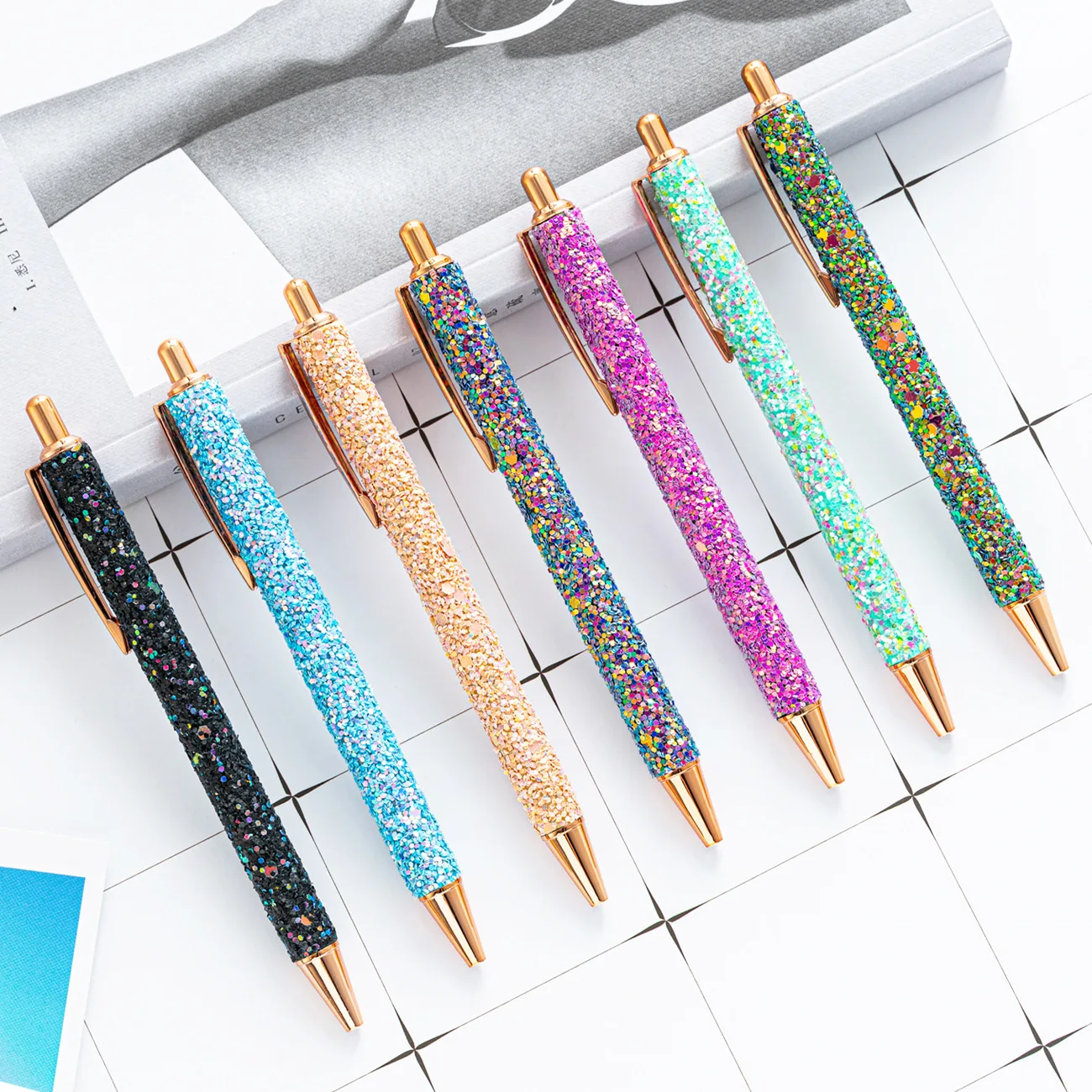 

1pc Metal Shiny Rhinestone Pen Press Ballpoint Pen Bullet 1.0mm Pen Black Refill Enhance Office Writing Beautiful Pen Gift Pen