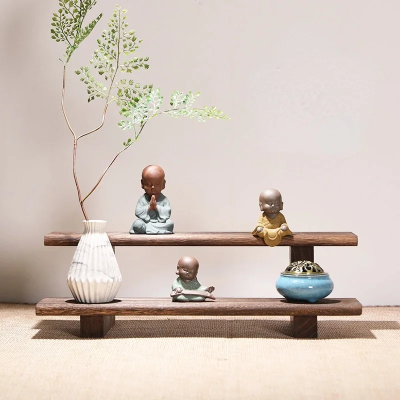 

Paulownia Purple Sand Pot Storage Shelves Solid Wood Chinese Desktop Ornament Dish Rack for Tea Set Cup Holder