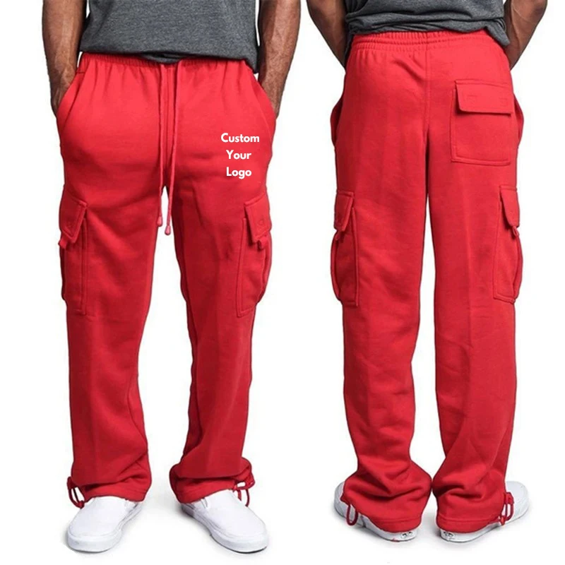 Customized Men Cargo Jogger Pants Autumn Hip Hop Street Wear Personalized Loose Trousers Multi Pocket Solid Color Long Pants