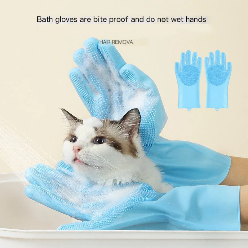 Pet Bath Gloves,Dog and Cat Bath Tools, Eddy Gold Fur Scrubbing Massage Brush,Thickened Anti Scratch and Anti Bite Pet Supplies