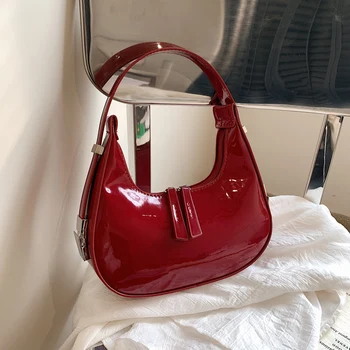 Borsa a mezza luna borsa a tracolla piccola in pelle PU Vintage per donna borsa Hobo per ragazze borse da ascella da donna rosse retrò di lusso Totes