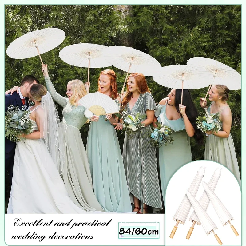 84/60CM White Paper Parasol Umbrella for Wedding, Party Favor DIY Bamboo Umbrellas, for Bridal Shower Centerpieces, Photo Props 2