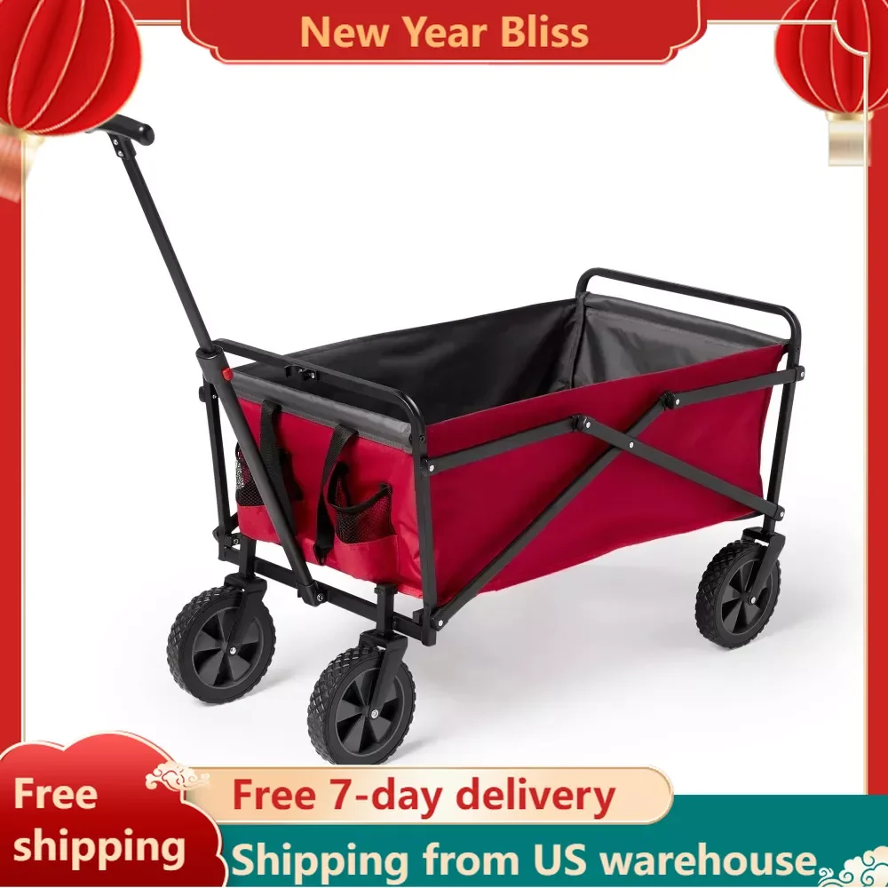 

Hand Cart for the Beach 150lb Capacity Folding Collapsible Steel Utility Wagon Cart Camping Carts Red/Gray Free Shipping Trolley