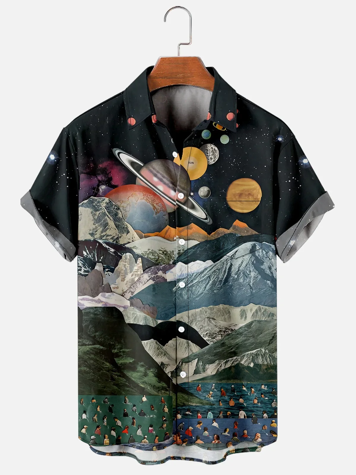 

2024 New Cross Creative Planet Element Men's Shirt 3D Printing Single Button Fashion Beautiful Men and Women Plus Size shirt To3
