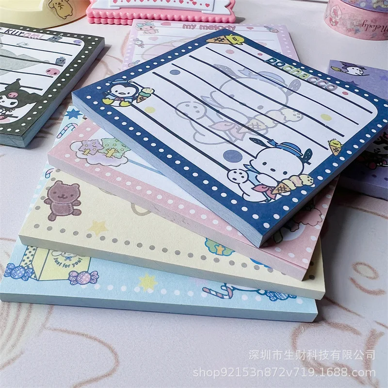 Sanrio Sticky Notes Hello Kitty Cinnamoroll Stationary Girls Paper Self-Stick Note Pads Message Book Notepad Handy Small Ledger