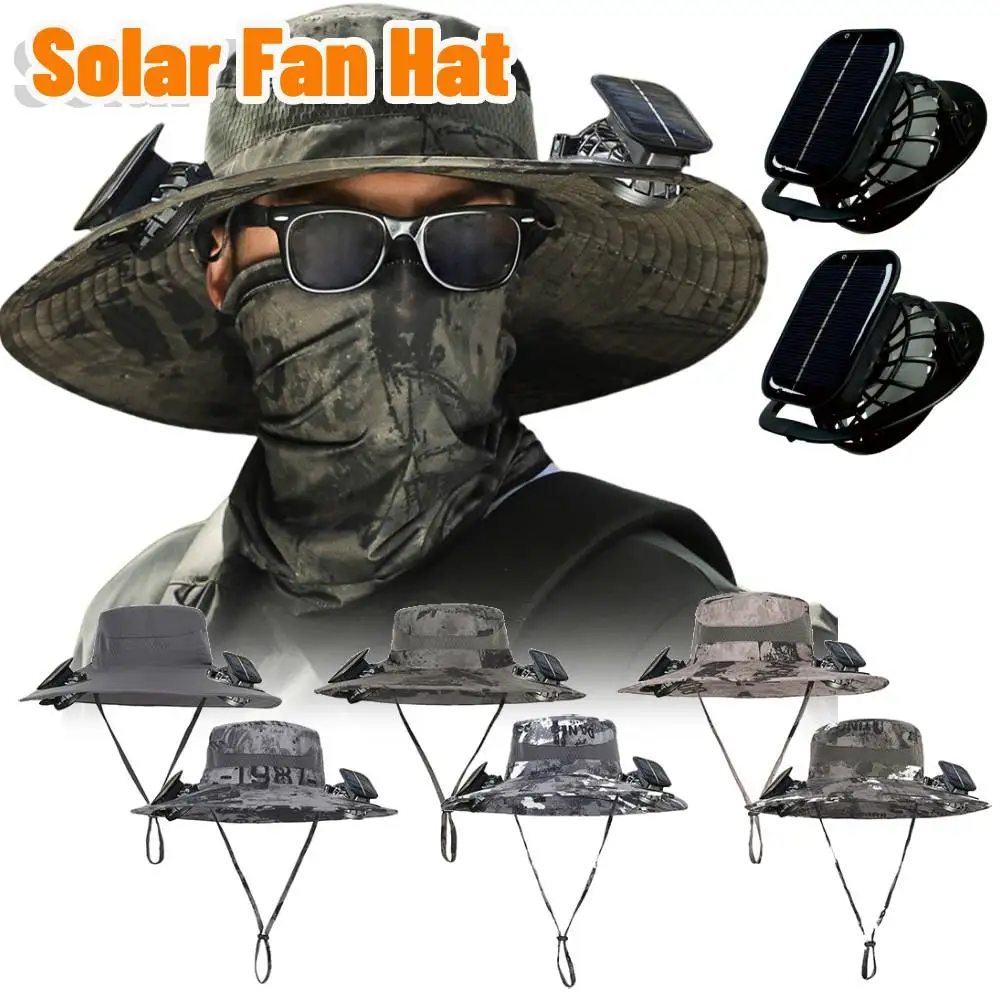 Solar Fan Hat Outdoor Fishing Hat with 2 Solar Fan Wide Brim Bucket Hat Summer Cap for Men Outdoor Camping Fishing Hiking