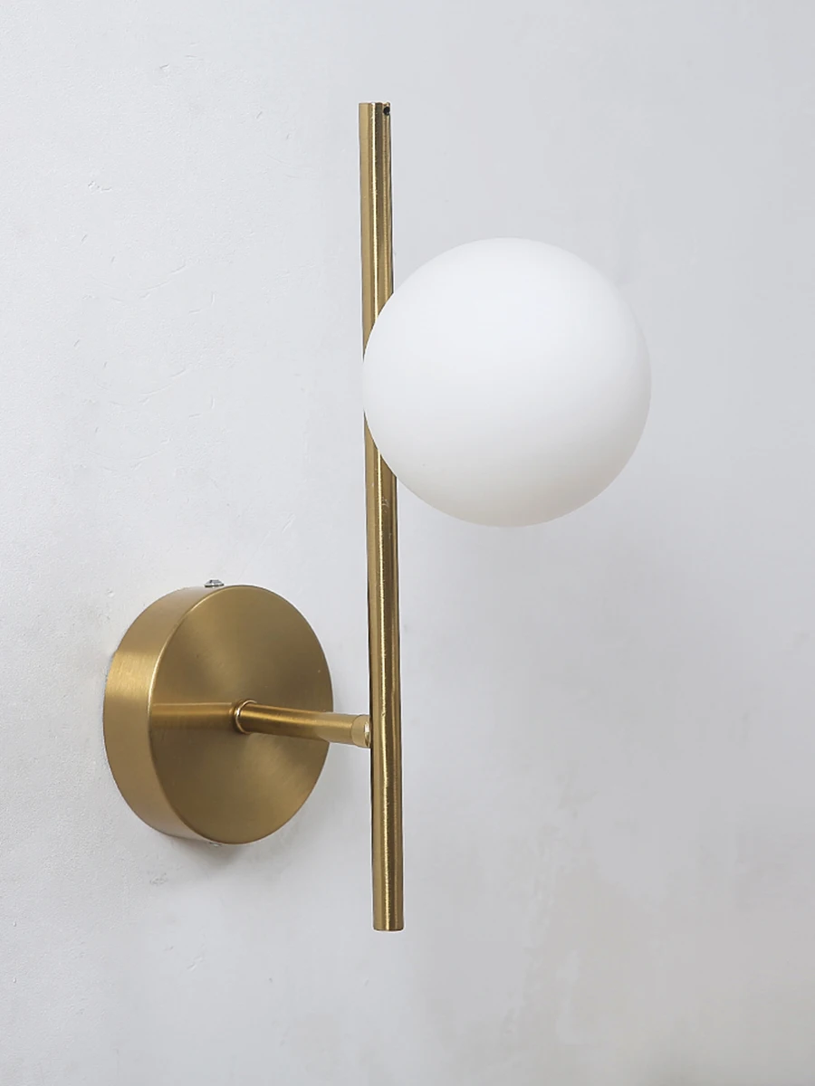 Golden Milky Glass Round Ball LED Wall Lamp Image 2