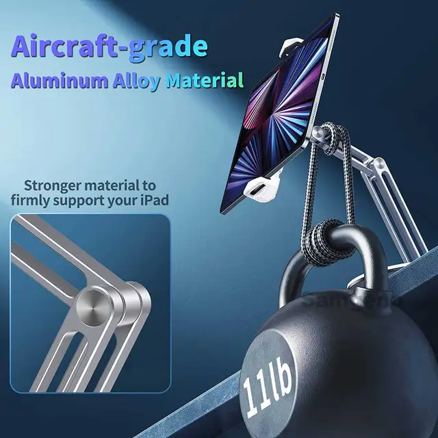 360° Swivel Tablet Stand for Desk, Stable Tablet Cellphone Holder with Heavy Metal Base, Adjustable & Foldable 3